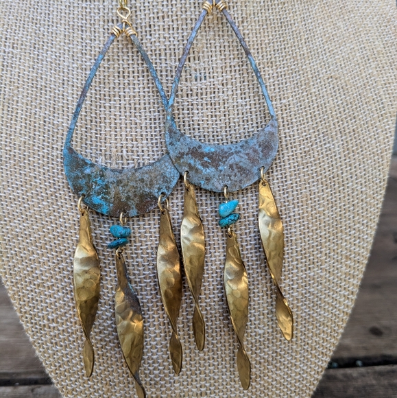 Rustic Large Statement Chandelier Turquoise Earrings - Picture 11 of 15